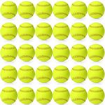 Lewtemi 30 Pcs Yellow Sports Practice Softballs, Official Size and Weight Slowpitch Softball, Unmarked Leather Covered Youth Fastpitch Softball Ball for Games, Practice and Training (12 Inch)