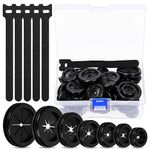Glarks 61Pcs Firewall Rubber Grommets 7 Size Double Sided Round Drill Hole Rubber Hole Plugs with Reusable Cable Ties for Protecting Cable Wire Hole Plug