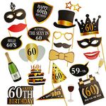 KissDate 24Pcs 60th Birthday Photo Booth Props, Funny DIY Kit for Men Women 60th Birthday Party Supplies 60th Birthday Decorations for Men Women(Black and Gold)