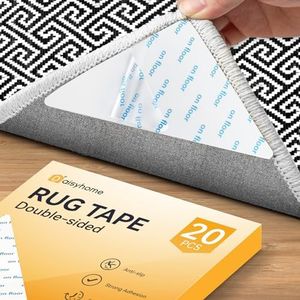 Daisyhome 20 PCS Rug Tape, Rug Pad Gripper for Hardwood Floors, Double Sided Adhesive Carpet Tape, Reusable Anti Slip Rug Grips for Area Rugs to Keep Rug Corners Flat