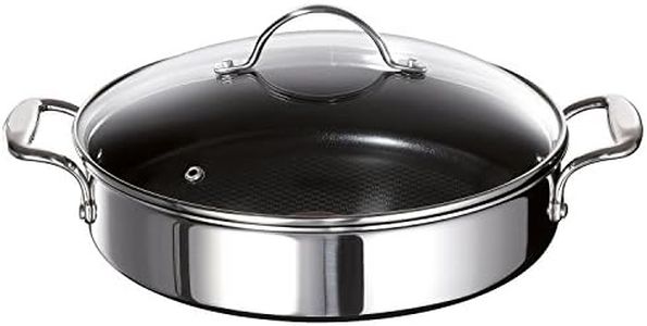 Tefal E79071 Jamie Oliver Induction Servierpfanne mit 2 Seitengriffen und Glasdeckel, 25 cm, 2,8L, Edelstahl, 37.6 x 21 x 13 cm