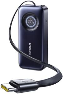Baseus Power Bank, 20,000mAh Portable Charger with Built-in Retractable USB-C Cable, 67W Fast Charging Battery Pack, 2 USB-C for iPhone 16/15/14/13 Series, Samsung, Switch, steamdeck and more