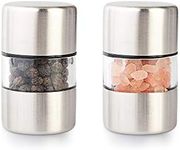 T-mark Premium Sea Salt and Pepper Grinder Set - Spice Mill with Brushed Stainless Steel, Small Portable Ceramic Salt & Pepper Shakers (2-Pack)