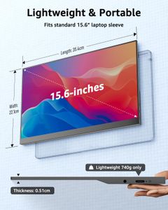 Yodoit 15.6" Portable FHD IPS Monitor – USB-C/HDMI, Built-in Speakers, Smart Cover