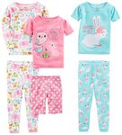Simple Joys by Carter's Toddler Girls 6-Piece Snug Fit Cotton Pajama Set, Bunny/Animals Green, 4T