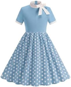 Girls 1950s Vintage Polka Dot Swing Dress with Pockets Blue 5-6 Years