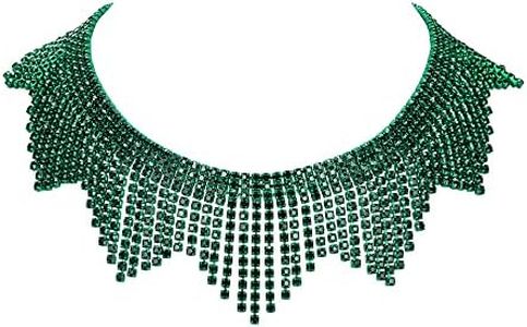 EVER FAITH Collier Femme Cristal Strass Pompon Frange Chaîne Eté Club Accessoires Scintillant Tour de Cou Vert