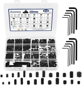 Zuorery 830Pcs 25 Sizes Metric + SAE Set Screw Assortment Kit, Internal Hex Drive Cup-Point Allen Screws Set 12.9 Class Alloy Steel Grub Screw (M3-M8, 1/8"-40 to 5/16"-18)