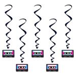 Beistle 5 Piece 80's Theme Cassette Tape Hanging Swirl Decorations Retro 1980's Party Décor Whirls, 39", Black/White/Pink/Turquoise