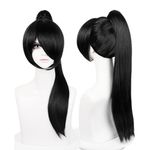 LABEAUTÉ Straight Long Black Clip-in Ponytail Wigs With Bangs Daily Wig Hair Heat Resistant Synthetic Fiber for Yukimura Jiziru