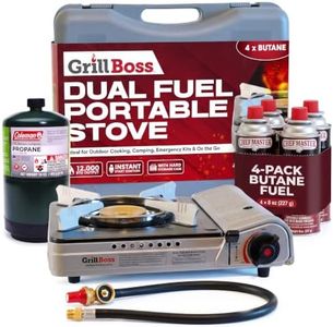 Chef Master Grill Boss Dual Fuel Camping Stove + 4x 8 oz Butane, 12,000 BTU