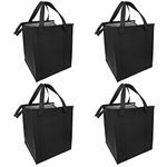 Reusable Insulated Grocery Bag Food Delivery Bag Thermal Cooler Bag with Zipper Closure Non-Woven Fabric for Shopping Marketing Branding Picnic (Black, 4pcs)