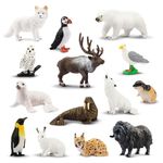 Toymany 14PCS Tiny Polar Animal Figurines, Plastic Arctic Animal Figure Set Includes Polar Bear,Caribou,Penguin,Walrus, Wolf Figures, Cake Toppers Christmas Party Birthday Toy Gift for Kids