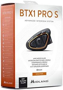 Midland BTX1 Pro S Single C1411.04 Bluetooth Communication System for Motorcyclists, IPX6 Waterproof, Noise Cancellation, Bike-to-Bike, 23h Battery, 800m Range, FM Radio via App