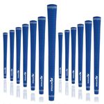 Karma Velour Golf Grip Set, Blue Jumbo +1/16” Rubber All Weather Comfort and Performance Medium Firm Control Traditional Taper Velvet Style 13 Oversized Replacement Golf Club Grips for Men