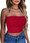 CHICALLURE Women Tube Tops Basic Bandeau Crop Top Strapless Summer Sleeveless Slim Fit Shirts(Red,XL)