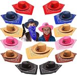 Yahenda 48 Pieces Kids Cowboy Hats Party Pack Bulk Straw Hat with Multicolor Polyester Bandannas Children Western Cowgirl Costume Accessories for Birthday Cosplay Supplies