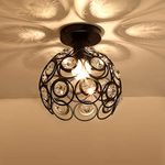 Zevnico Black Mini Chandelier Lamp, Crystal Ceiling Light, Semi-Flush Mount Corridor Lights, Handmade Metal Small Chandelier Covers for Entryway, Entrance Cabinet,