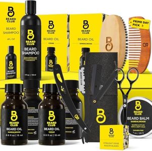 The Beard Club Beard Kit for Men - Beard Grooming & Beard Care Kit - Cedar & Sandalwood Beard Oil, Beard Balm, Beard Shampoo, Beard Brush, Comb, Beard Trimming Scissors, Straight Edge Razor - Gift Set