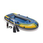 INTEX 68370EP Challenger 3 Inflatable Boat Set: includes Deluxe 54in Aluminum Oars and High-Output-Pump – Triple Air Chambers – Welded Oar Locks – 3-Person – 704lb Weight Capacity