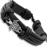 Soul Statement Men's Leather Wrap Turtle Bracelet, Adjustable Sizing for Men and Teenager Boys, Sea Turtles Charm, Stainless Steel, no gemstone