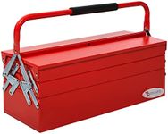 DURHAND Metal Tool Box 3 Tier 5 Tray Professional Portable Storage Cabinet Workshop Cantilever Toolbox with Carry Handle, 56cmx20cmx34cm, Red