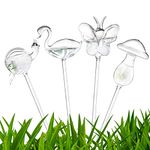 Jucoan 4 Pack Plant Self-Watering Globes, Hand-Blown Glass Automatic Watering Spike Bulbs, Cute Shapes Decorative Aqua Bulbs for Indoor Outdoor Plants