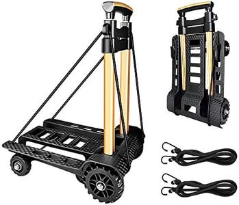 Folding Hand Truck Portable Dolly Compact Utility Luggage Cart with 70Kg/155Lbs Heavy Duty 4 Wheels Solid Construction Adjustable Handle for Moving Travel Shopping Office Use (Black)