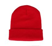 Beanie Hat Plain Red Soft Comfortable Casual for Men Women Warm Knitted Winter Woolly Skully Ski Headwear