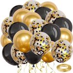 Black Gold Confetti Latex Balloons, 50pcs 12inch Gold Metallic and Black Balloons for Birthday Graduation Wedding Anniversary Party Decorations.………