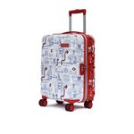 uppercase JFK Duo (Small) 56cms | Hardsided Cabin Trolley Bag for travel |Polycarbonate Printed Luggage |Combination Lock|8 Spinner Wheel Suitcase for Men & Women | Dual Tone (White & Red)