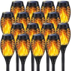 16Pack Solar Torch Light Outdoor Flickering Flame for Halloween Decorations