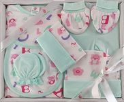 My Tiny Wear 8 Pieces New Born Baby Gift Set, Infant Gift Set, Cotton Clothing Set for Boys and Girls(0-3 Months) (Pack of 8, Mint)