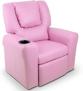 Keezi Kids Recliner Chair, PU Leather Sofa Couch Armchair Loungefly Outdoor Lounge Chairs Home Bedroom Living Room Playroom Children Furniture, with 9cm Thick Foam Adjustable Precise Recline Pink