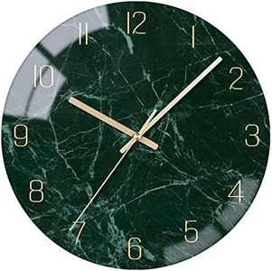 VIKMARI Emerald Green Glass Wall Clock Silent Non-Ticking Battery Operated 10 Inches Modern Marble Texture Home Decorative Kitchen Decor Quartz Small Analog Clock for Bedroom,Living Room,Office