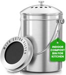 Premium Quality Stainless Steel Compost Bin 1.3 Gallon, Includes Charcoal Filter - Utopia Kitchen