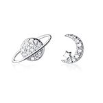 20g CZ Asymmetric Star Moon Planet Small Cartilage Stud Earrings for Women Teen Girls Sterling Silver White Gold Plated Hypoallergenic Piercing Post Jewelry Gifts Birthday Bff Daughter Sister Xmas