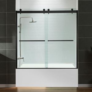 WOODBRIDGE Frameless Bathtub Shower Doors 56-60" Width x 62" Height with 3/8"(10mm) Clear Tempered Glass, 2 Ways Opening & Double Sliding in Matte Black Finish