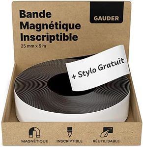 GAUDER Bande Magnétique Inscriptible | Bande Magnétique pour Écrire | Bande Magnétique Inscriptible Blanc (25 mm x 5 m)
