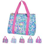 Lilly Pulitzer Thermal Insulated Lunch Cooler Large Capacity, Women's Blue Lunch Bag with Storage Pocket and Shoulder Straps, Cabana Cocktail