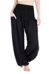 Lannaclothesdesign Women's Smocked Waist Boho Flowy Yoga Harem Pants Hippie Clothes, Solid Black, Medium