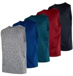 Real Essentials 5 Pack: Boys Dry-Fit Active Athletic Performance Tank Top, Set 1, XL