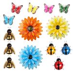 14pcs Metal Wall Decoration, 3 Flowers, 5 Butterflies, 3 Bees, 3 Ladybugs Colorful DIY Wall Decor Hanging Garden Fence Art for Indoor Outdoor Patio Yard Home Farmhouse, Gift for Family Friend