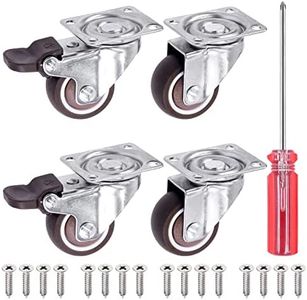 Swpeet 22Pcs 1.5 Inch Swivel Caster Wheels Set, Heavy Duty No Noise Rubber Casters 2 with Brakes 2 without Brakes, Locking Casters with Screws and Screwdrvier, Swivel Plate Castor Wheels for Furniture