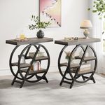 Tribesigns End Table for Living Room, 3-Tier Narrow Side Table with Storage, Wood Sofa Side Table with Geometric Metal Frame, Industrial Nightstand and Bedside Table for Bedroom