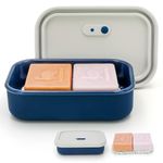 AIDIMMING Enhanced Leak Proof Travel Soap Case with Lid,Silicone Soap Container for Traveling,Large Shampoo Bar Holde,Soap Dish with Draining Layer, Soap Box (Offwhite&Blue)