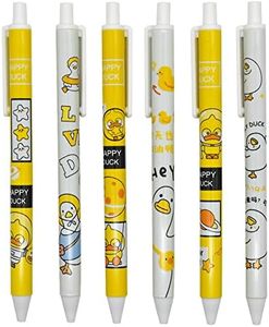 Lopenle 12 PCS Little Yellow Duck Pens Happy Lovely Duck Retractable Gel Pens Novelty Animal Rollerball Pen Black Ink For School Supplies Office Party Birthday