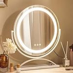 CHARMAID Vanity Mirror with Lights, 16" Round LED Makeup Mirror, Adjustable Brightness, 3 Color Lighting Sets, Touch Control, 360° Rotation Lighted Mirror for Vanity Desk Tabletop Bedroom (White)