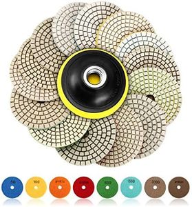 SPTA 15pcs Diamond Wet Polishing Discs Set, 4 Inch Pads for Granite Stone Concrete Marble Floor Grinder or Polisher 50# -6000# with Hook & Loop Backing Holder Disc