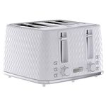 Daewoo SDA1864 Argyle Collection, Toaster 4 Slice With Defrost, Reheat And Browning Control To Use At Your Convenience, While The Removable Crumb Tray Makes Cleaning Quick, White